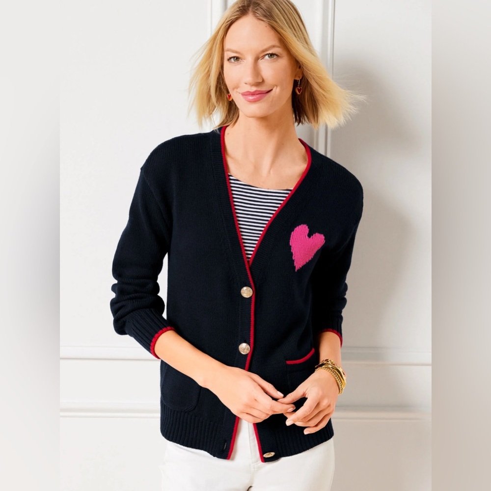 Talbots V-neck Cardigan - Tipped Heart 2X